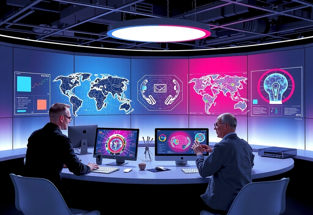 Viziune futuristă cu elemente de AI și VR în web design