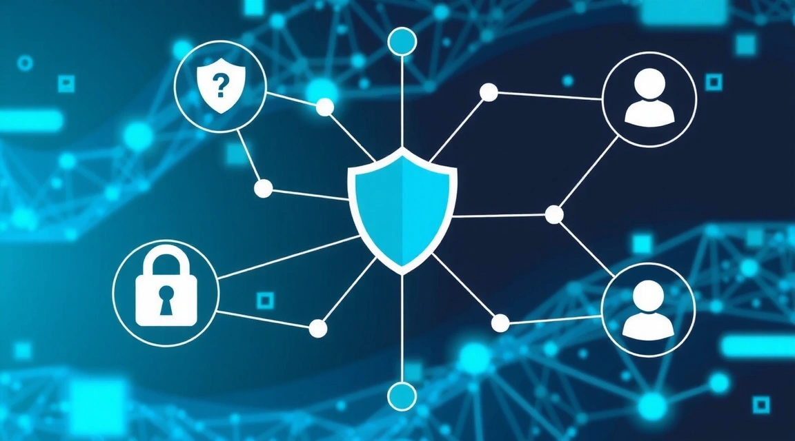 Ilustrație cu simboluri de securitate a datelor și confidențialitate