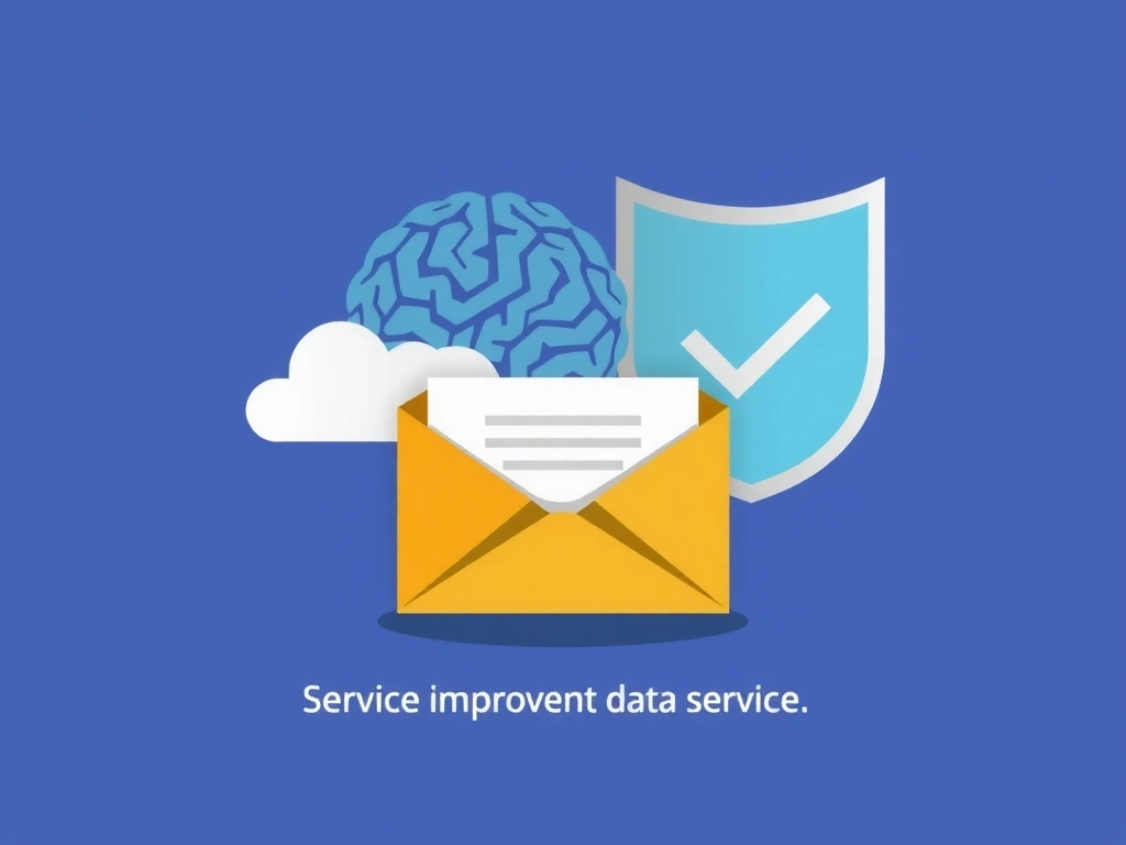 Ilustrație cu un creier digital, un plic și un scut, reprezentând utilizarea datelor pentru servicii, comunicare și securitate