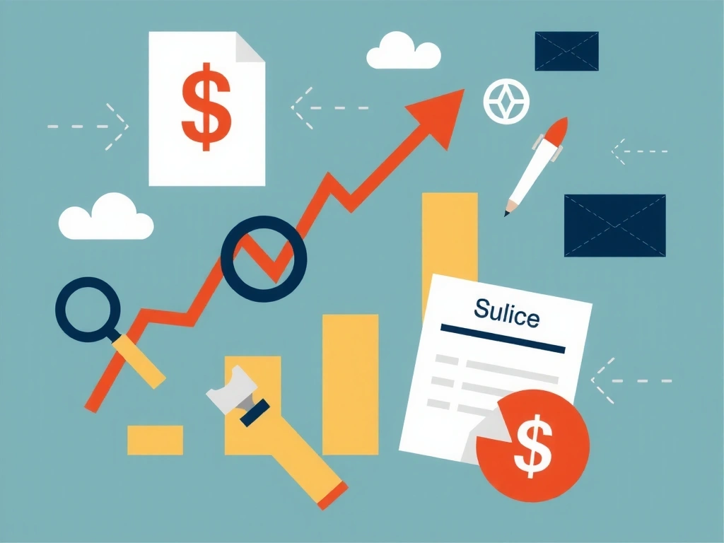 Ilustrație a unor grafice financiare în creștere și instrumente de analiză, simbolizând modificări de preț și servicii.